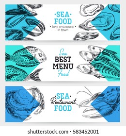Vector Hand Drawn Sea Food Banners Stock Vector (Royalty Free ...