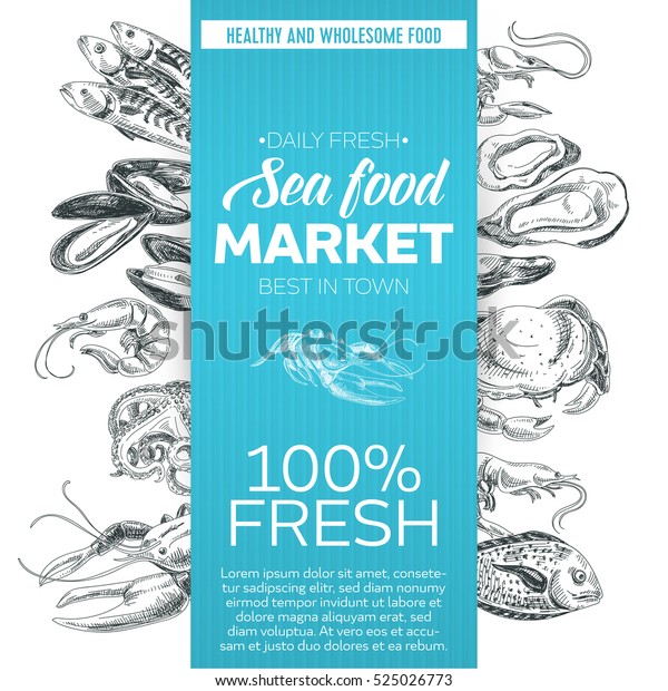 Vector Hand Drawn Sea Food Illustration Stock Vector (Royalty Free ...