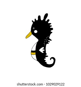 Vector hand drawn sea horse, hippocampus. Ocean marine world. For children fashion and stationery, nursery, scrapbooking, home decor and textile, surface design. Part of a sea creatures collection.