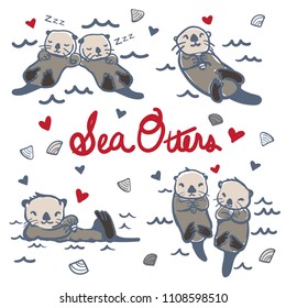 Vector Hand Drawn Sea Otters