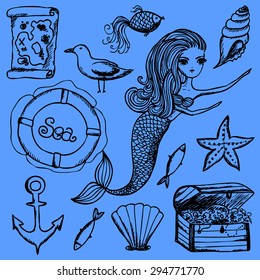 vector hand drawn sea set