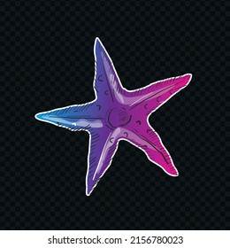 Vector Hand Drawn Sea Star Isolated on Transparent Background Nature Sea or Summer Vacation Creative Design Element Glowing Neon Style Gradient Seashell Element Sea Star Shell Illustration Sea Element