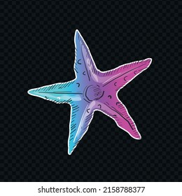 Vector Hand Drawn Sea Star Isolated on Transparent Background Nature Sea or Summer Vacation Creative Design Element Glowing Neon Style Gradient Seashell Element Sea Star Shell Illustration Sea Element