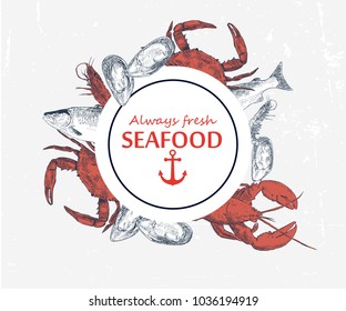 Vector hand drawn seafood logo.