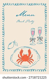 Modelo de design de menu de grupo de frutos do mar desenhado à mão