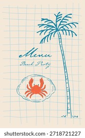 Modelo de design de menu de grupo de frutos do mar desenhado à mão