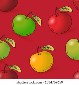 Vector hand drawn seamless apple pattern. Decorative retro style collection apple restaurant menu, market label