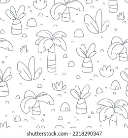 Vector hand drawn seamless children pattern with palms and plants. Scandinavian style. Childish pattern for fabric, paper, wrapping, clothing, textile, wallpaper. 