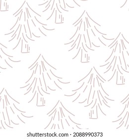 Vektorgrafik. Handgezeichnet nahtlose Weihnachtsmuster, linearer Weihnachtsbaum auf weißem Hintergrund. Design-Vorlagen für typografische Produkte. Minimalismus für Branding, Cover, Postkarte, Verpackungspapier.