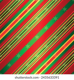 Vector hand drawn seamless christmas diagonal colorful striped pattern with golden stars