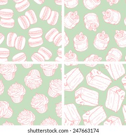 Vector Hand drawn Seamless Desserts pattern set