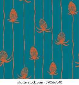Vector hand drawn seamless floral pattern with thistle for textile, ceramics, fabric, print, cards, wrapping