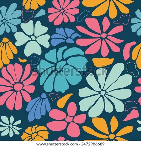 Vector hand drawn seamless floral pattern colorful groove flowers background