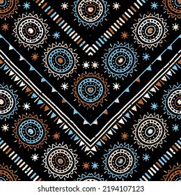 Vector hand drawn seamless folk pattern. Tribal design. Ethnic decorative background. Abstract zigzag pattern of cover design