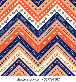 Vector hand drawn seamless folk pattern. Tribal design. Ethnic decorative background. 