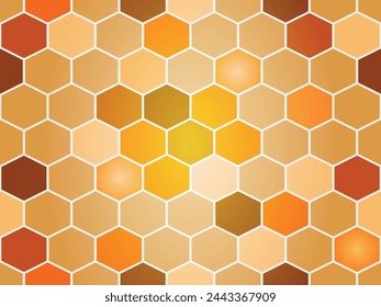 Vector hand drawn seamless geometric pattern of hexagons in red-orange-yellow colors