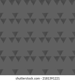 Vector. Patrón gris y negro monocromo sin fisuras dibujado a mano con rayas, triángulos, guiones, rayas. Mosaico. Textura geométrica repetitiva, forma geométrica. Divisores.