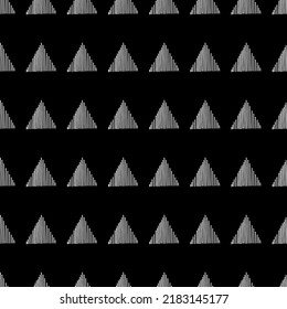 Vector. Patrón monocromo sin fisuras dibujado a mano con rayas, triángulos, guiones, rayas. Mosaico. Textura geométrica repetitiva, forma geométrica. Divisores.