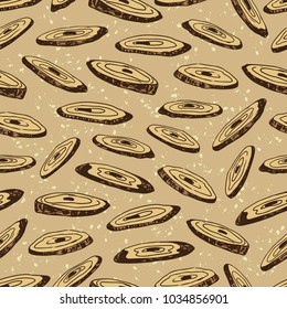 Vector hand drawn seamless pattern with slices of the root on a beige background