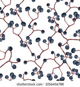Vector hand drawn seamless pattern of isolated berries. Engraved colored art. Tropical vegetarian fruits. for restaurant, meal, market, store, menu, party decoration, smoothie bowls.
