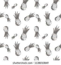 Vector hand drawn seamless pattern with colored pineapple. Retro engraved style background for menu, fabric, wallpaper, packaging. Vector sketch, tropical exotic fruit.