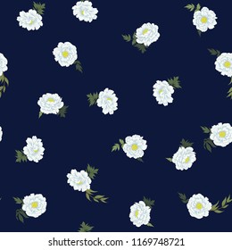 Vector hand drawn seamless pattern in garden flowers of peonies. Floral background for dress, home design, wallpaper, print or other.
