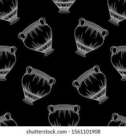 Vector hand drawn seamless pattern of greek on black background.