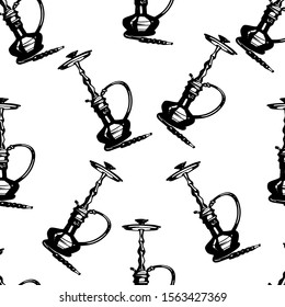Vector hand drawn seamless pattern of hookahs on white background.