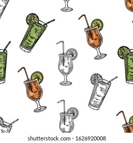 Vector hand drawn seamless pattern of alcohol drinks.