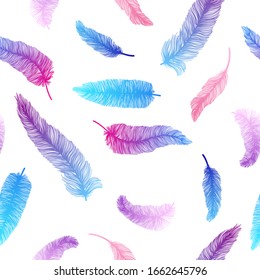 Vector hand drawn seamless pattern with birds fethers silhouette. Ethnic design, boho chic, tribal symbol. Good fabric, textile, wallpaper