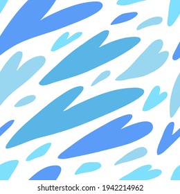 Vector hand drawn seamless pattern cute design. Blue heart valentine day concept.