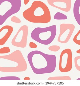 Vector Hand Drawn Seamless Pattern Cute Design. Red, Pink, Purple Geometric Shapes