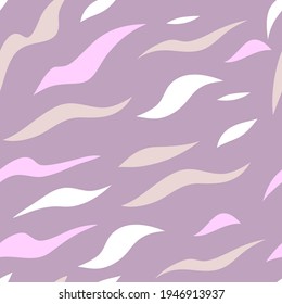 Vector Hand Drawn Seamless Pattern Cute Design. Purple, Pink, Beige Shape Waves