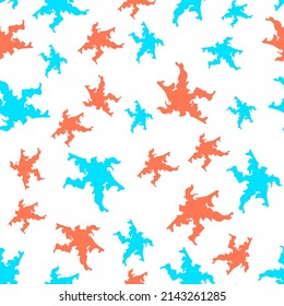 Vector hand drawn seamless pattern with blots in the form of stars in red and blue color on a white background