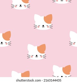 Vector hand drawn seamless pattern with cats. Kawaii pets. Trendy children's wallpapers, textiles, baby clothes print. 
Kittens with red ears.