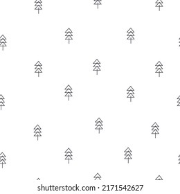 Vector Hand drawn seamless pattern with pine trees. Black and white doodle style background. design for background, wallpaper, clothing, wrapping, fabric