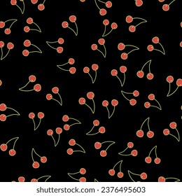 Vector hand drawn seamless pattern cherry. Vector illustration