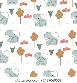 Vector hand drawn seamless pattern with cute cartoon animal for background