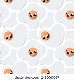 Vector hand drawn seamless pattern with cute eggs with faces good morning breakfast Wrapping design