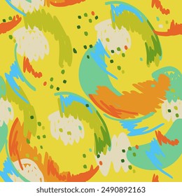 Vector hand drawn seamless pattern. Illustrations of vibrant spots, lines and dots in the style of expressionism