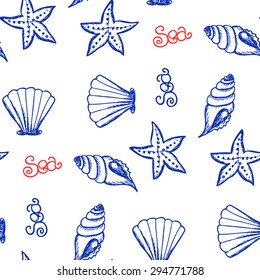 vector hand drawn seamless pattern with sea