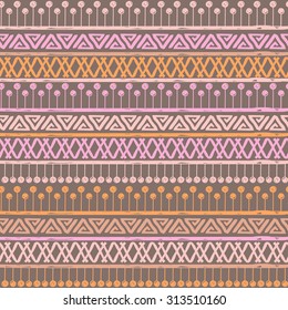 Vector hand drawn seamless pattern in the style of boho or hippy. Tribal elements