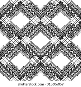 Vector hand drawn seamless pattern in the style of boho or hippy. Tribal elements