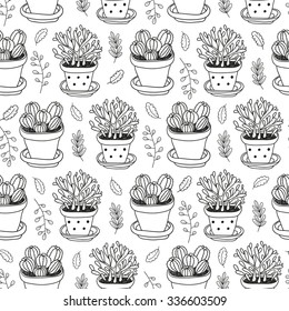 vector hand drawn seamless pattern with home plants 