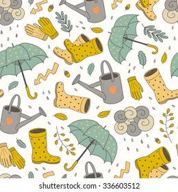 vector hand drawn seamless pattern with fall items 
