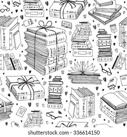 Vector Hand Drawn Seamless Pattern With Books