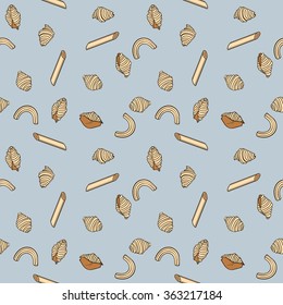 Vector hand drawn seamless pattern - pasta and macaroni