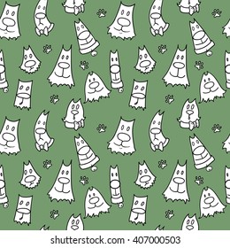 Vector hand drawn seamless pattern - cute cartoon cats characters for your design