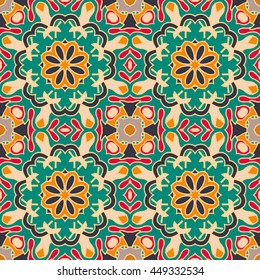 Vector hand drawn seamless pattern. Background with elements mandala. Islam, Arabic, Indian, turkish, pakistan, chinese, ottoman motifs.