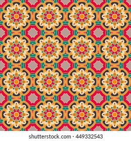 Vector hand drawn seamless pattern. Background with elements mandala. Islam, Arabic, Indian, turkish, pakistan, chinese, ottoman motifs.